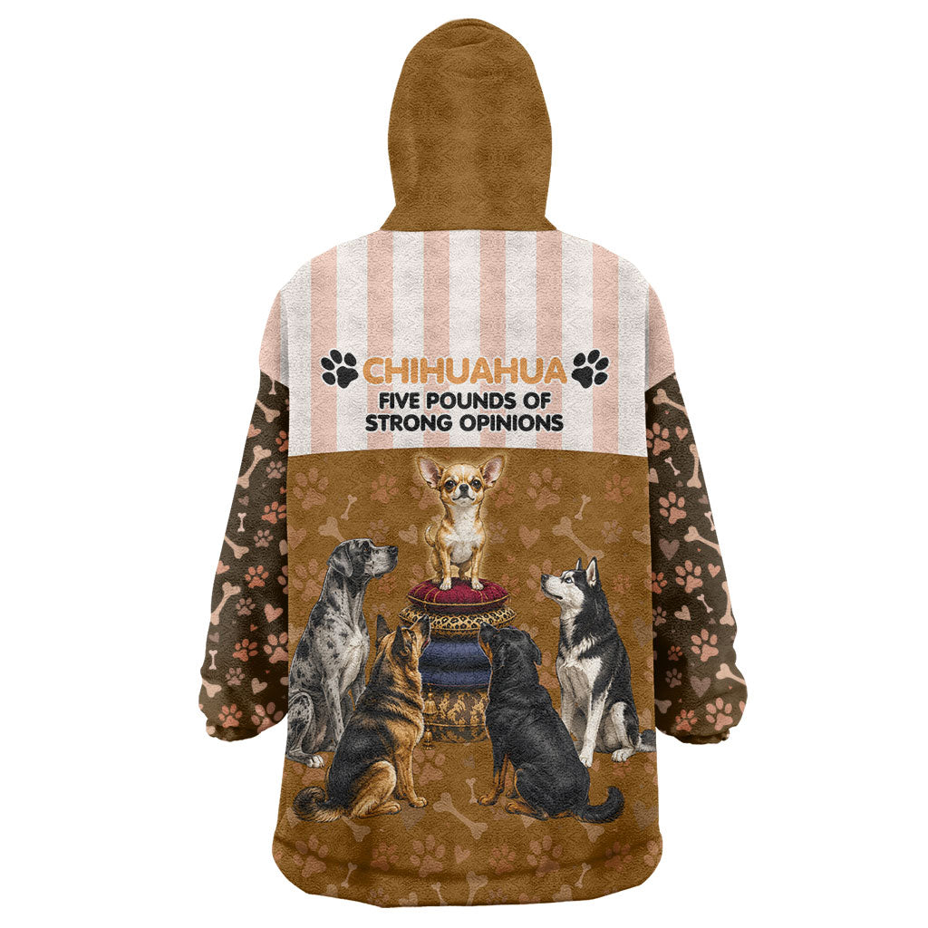Chihuahua Five Pounds Of Strong Opinions Wearable Blanket Hoodie Funny Dog Quote Paw Print Pattern