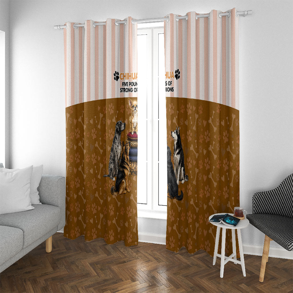 Chihuahua Five Pounds Of Strong Opinions Window Curtain Funny Dog Quote Paw Print Pattern