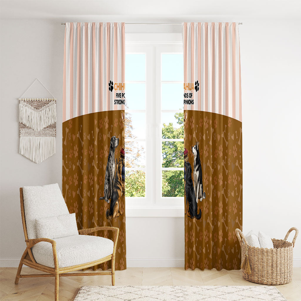 Chihuahua Five Pounds Of Strong Opinions Window Curtain Funny Dog Quote Paw Print Pattern