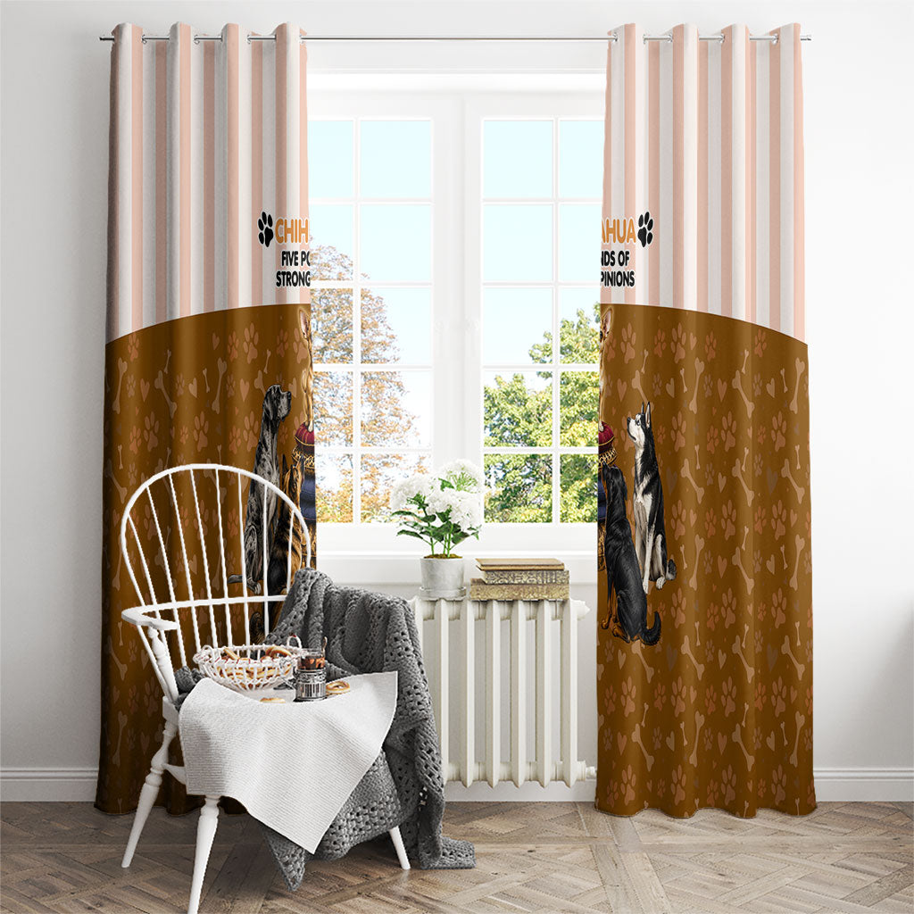 Chihuahua Five Pounds Of Strong Opinions Window Curtain Funny Dog Quote Paw Print Pattern