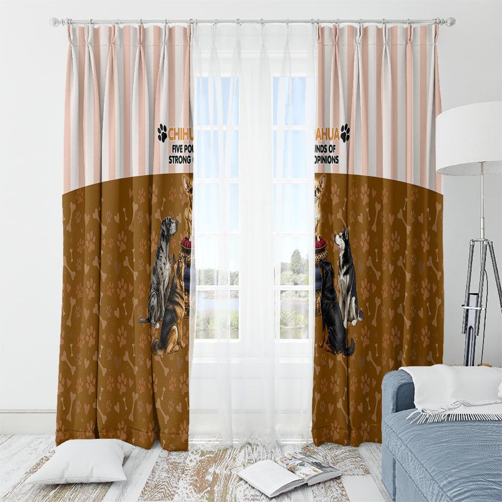 Chihuahua Five Pounds Of Strong Opinions Window Curtain Funny Dog Quote Paw Print Pattern