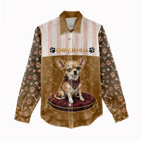 Chihuahua Five Pounds Of Strong Opinions Women Casual Shirt Funny Dog Quote Paw Print Pattern