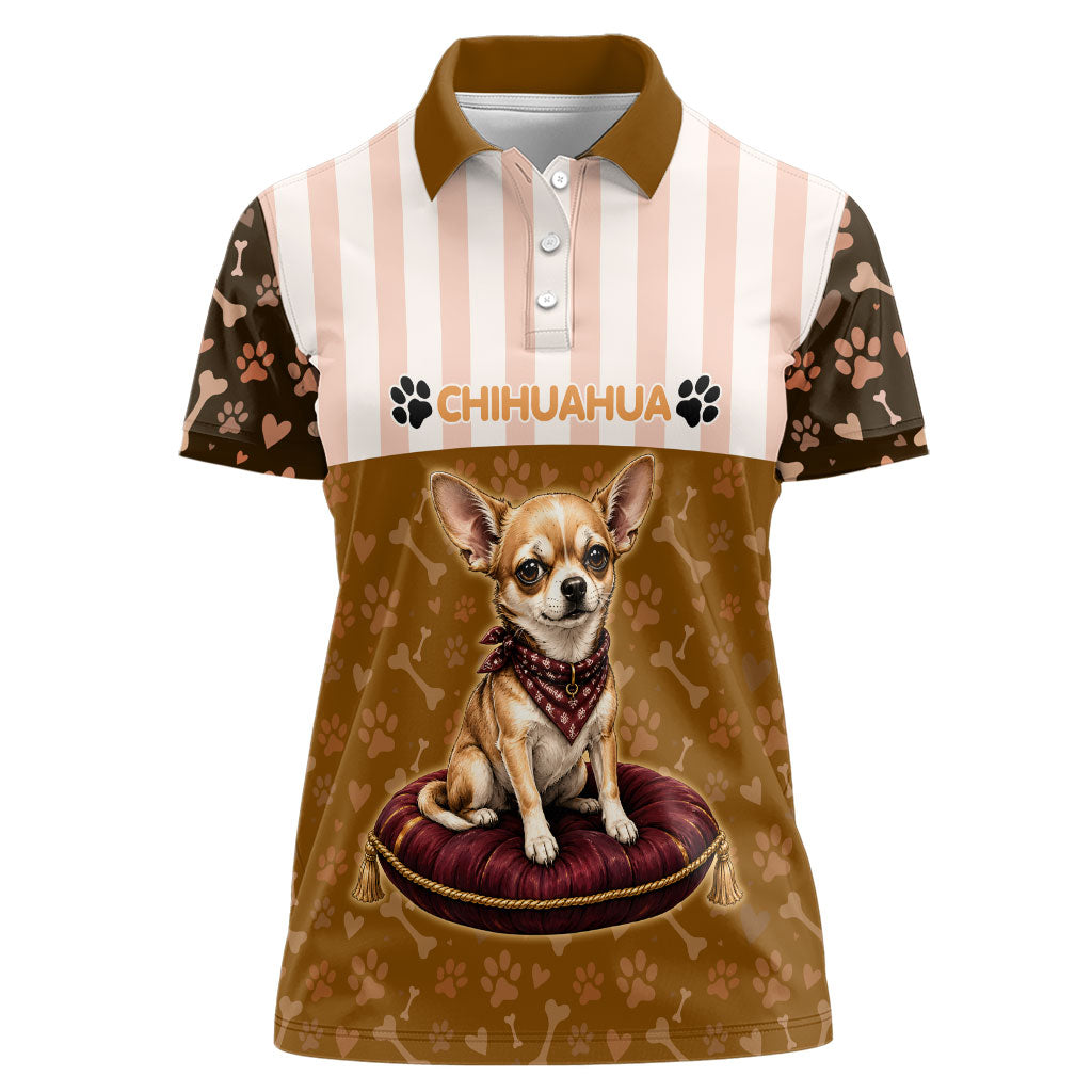 Chihuahua Five Pounds Of Strong Opinions Women Polo Shirt Funny Dog Quote Paw Print Pattern