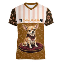 Chihuahua Five Pounds Of Strong Opinions Women V-Neck T-Shirt Funny Dog Quote Paw Print Pattern