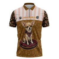 Chihuahua Five Pounds Of Strong Opinions Zipper Polo Shirt Funny Dog Quote Paw Print Pattern