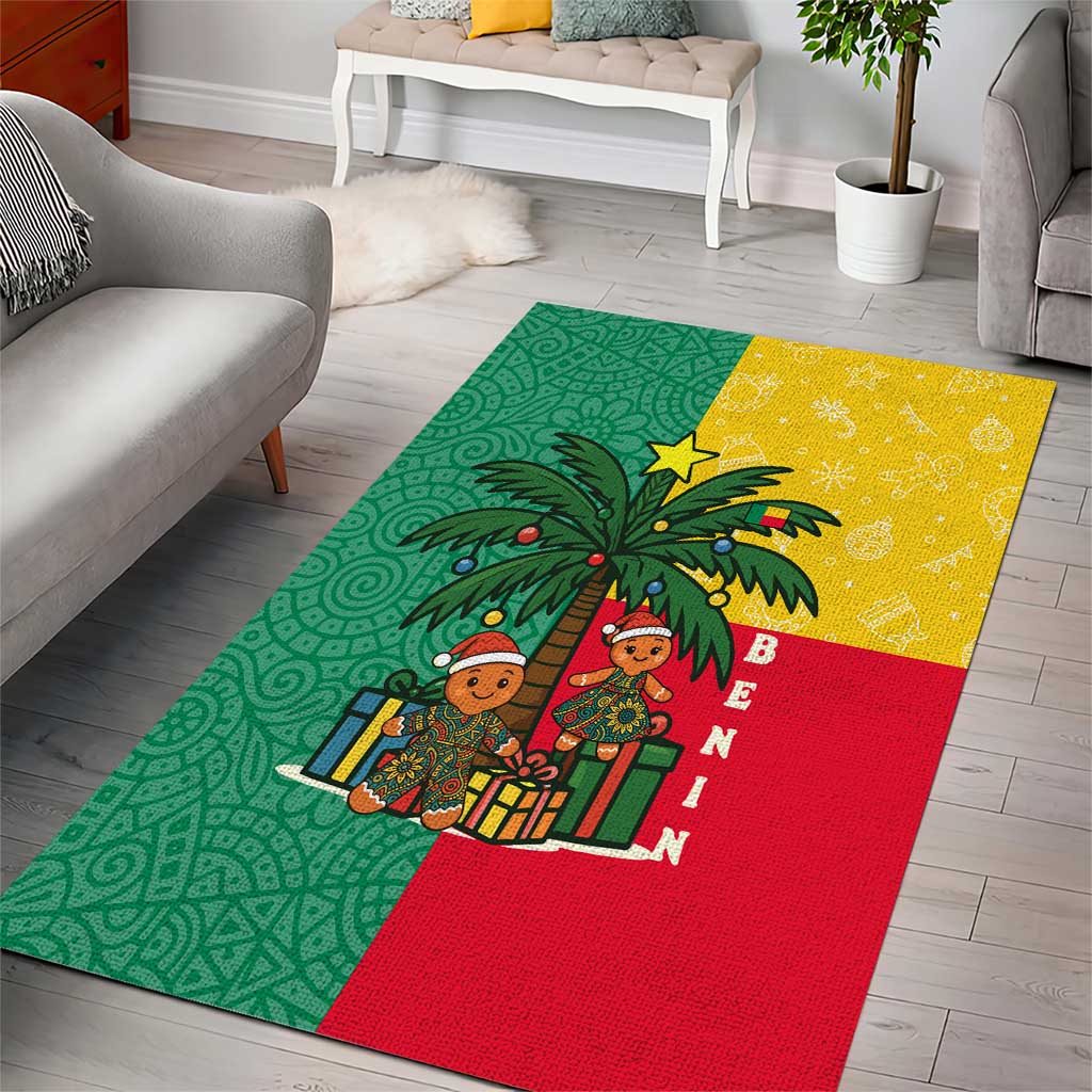 Benin Christmas Area Rug with Palm Tree Dolls and Red Yellow Green Festive - Wonder Print Shop