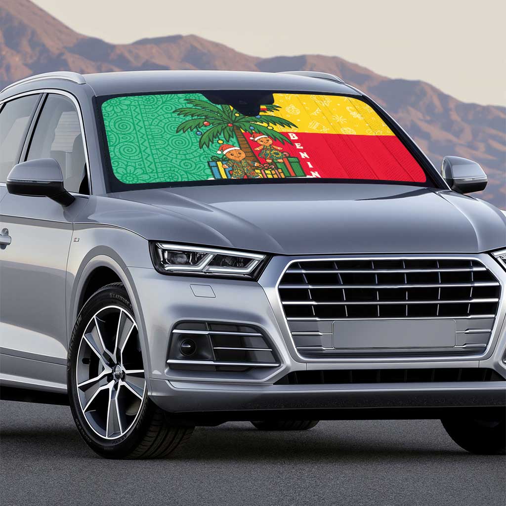 Benin Christmas Auto Sun Shade with Palm Tree Dolls and Red Yellow Green Festive - Wonder Print Shop