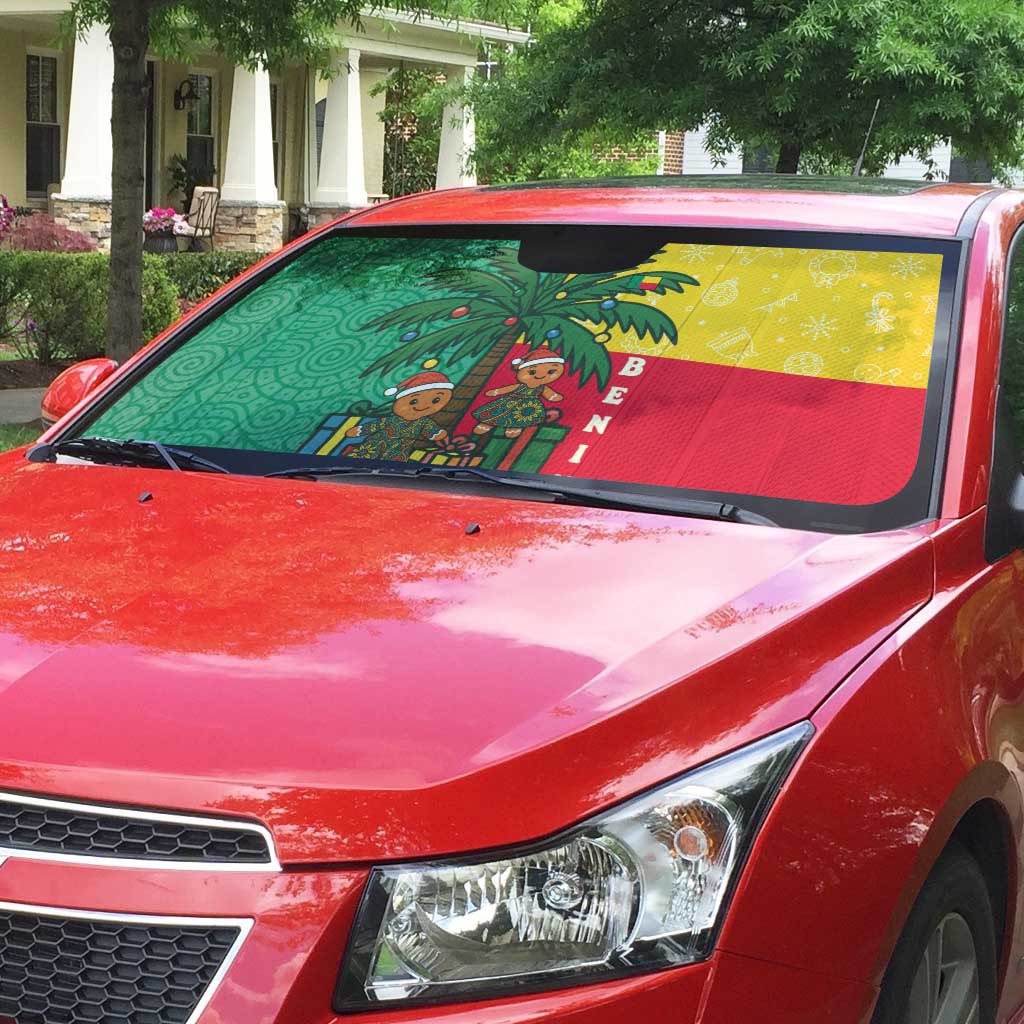 Benin Christmas Auto Sun Shade with Palm Tree Dolls and Red Yellow Green Festive - Wonder Print Shop
