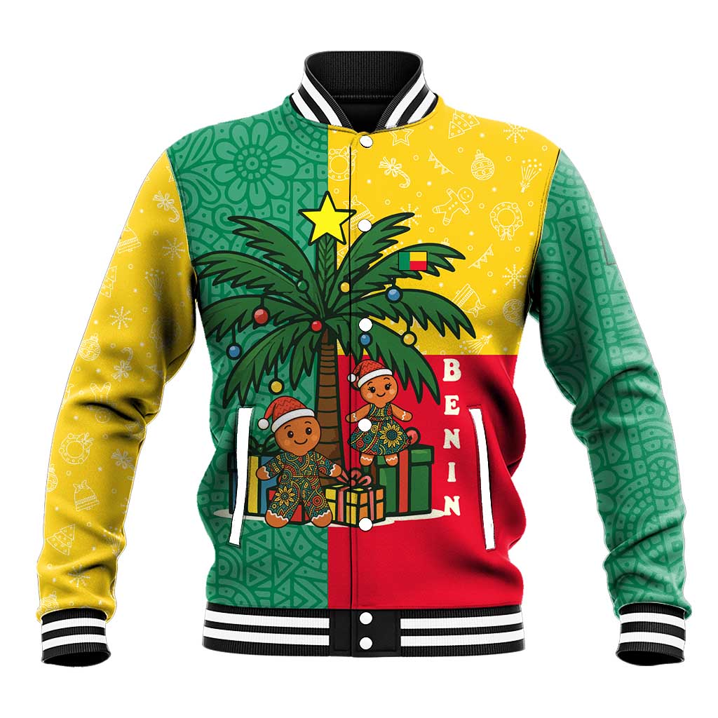Benin Christmas Baseball Jacket with Palm Tree Dolls and Red Yellow Green Festive - Wonder Print Shop