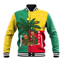 Benin Christmas Baseball Jacket with Palm Tree Dolls and Red Yellow Green Festive - Wonder Print Shop