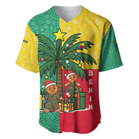 Benin Christmas Baseball Jersey with Palm Tree Dolls and Red Yellow Green Festive - Wonder Print Shop