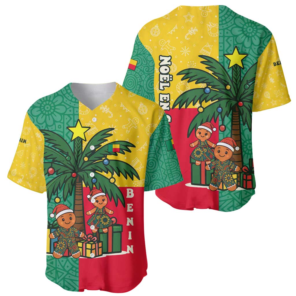 Benin Christmas Baseball Jersey with Palm Tree Dolls and Red Yellow Green Festive - Wonder Print Shop