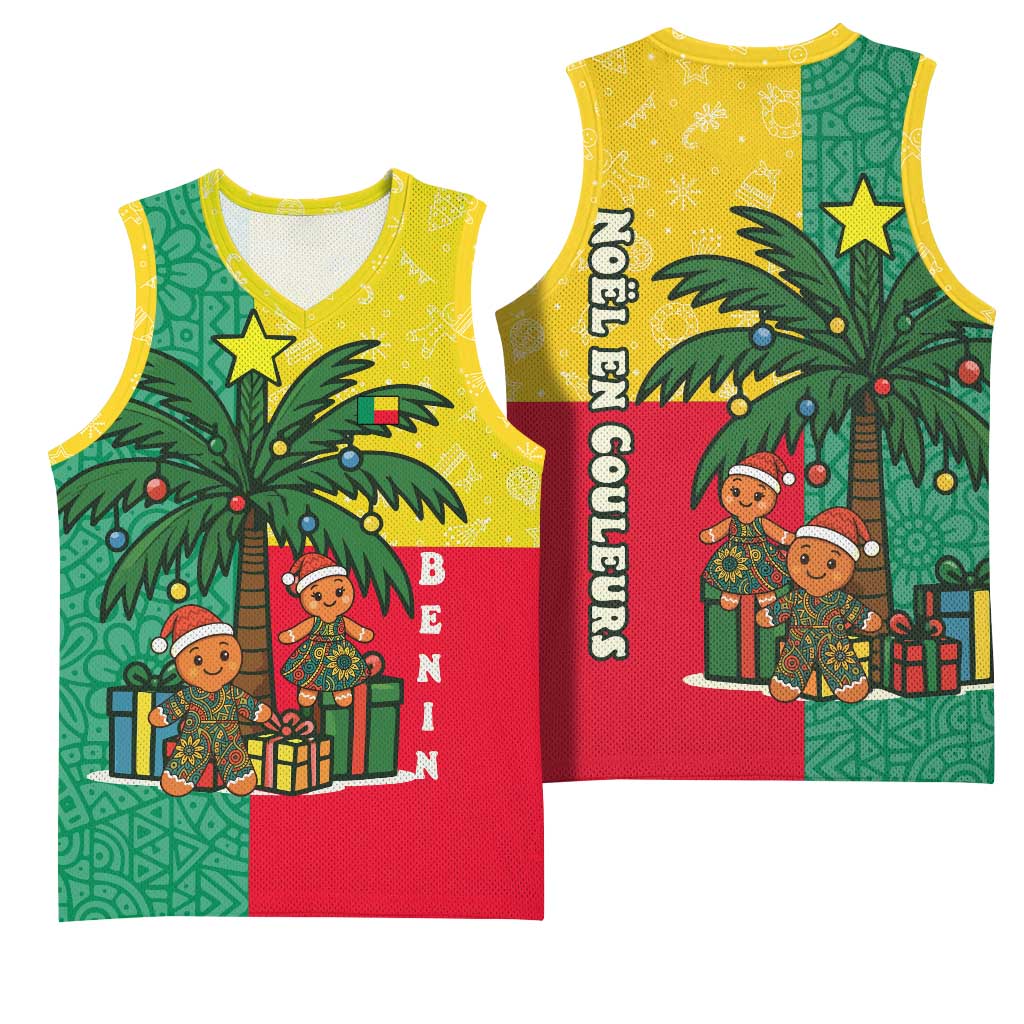 Benin Christmas Basketball Jersey with Palm Tree Dolls and Red Yellow Green Festive - Wonder Print Shop