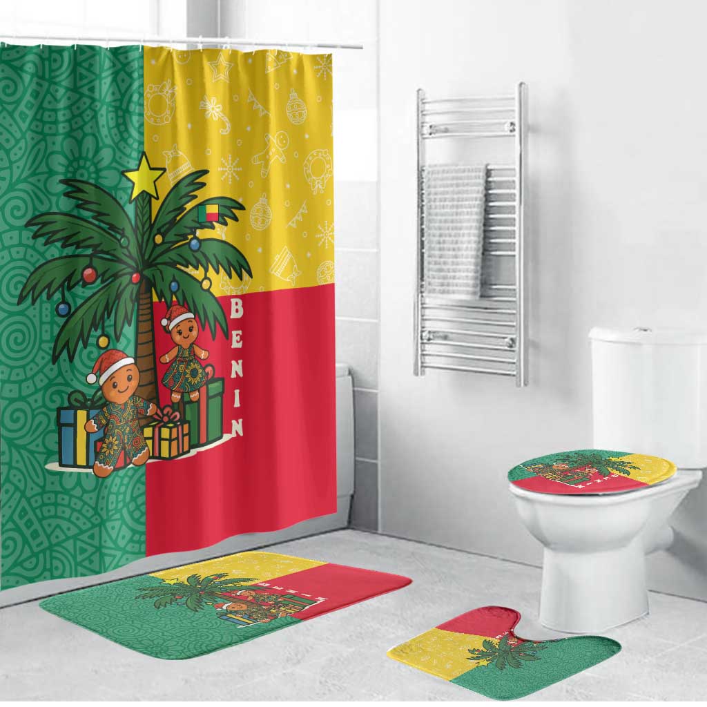 Benin Christmas Bathroom Set with Palm Tree Dolls and Red Yellow Green Festive - Wonder Print Shop