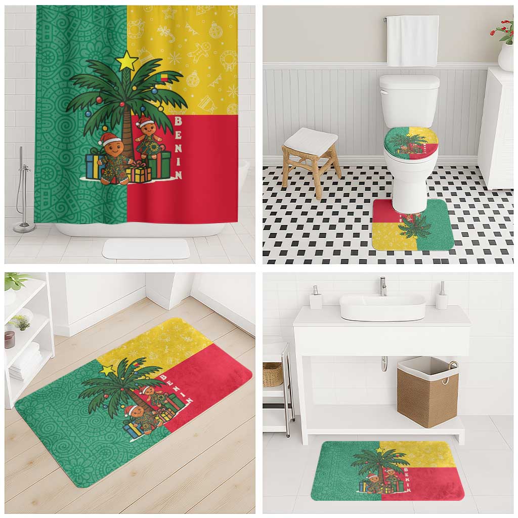 Benin Christmas Bathroom Set with Palm Tree Dolls and Red Yellow Green Festive - Wonder Print Shop