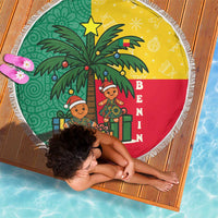 Benin Christmas Beach Blanket with Palm Tree Dolls and Red Yellow Green Festive - Wonder Print Shop