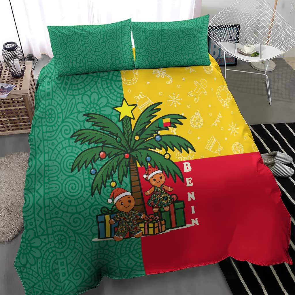 Benin Christmas Bedding Set with Palm Tree Dolls and Red Yellow Green Festive - Wonder Print Shop