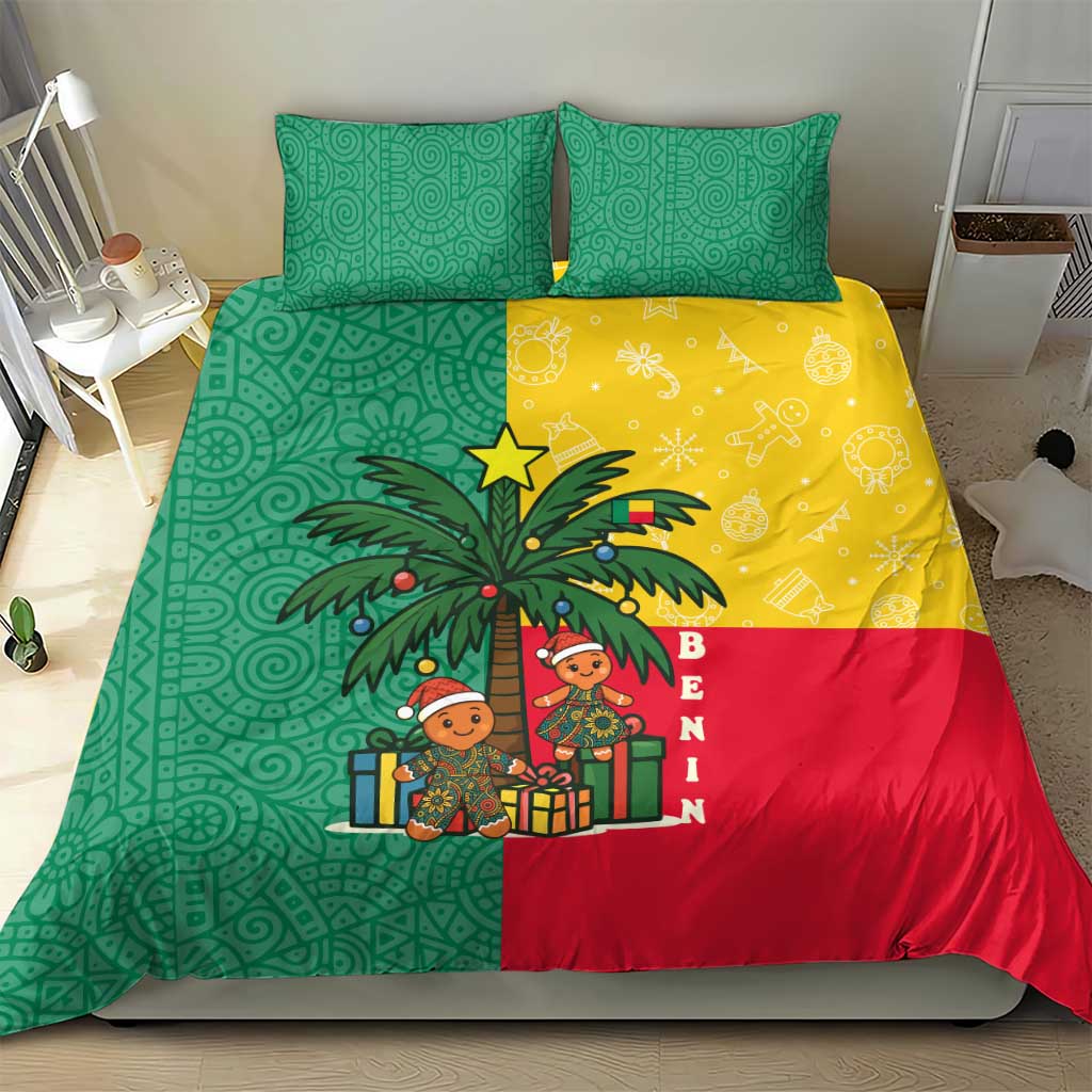 Benin Christmas Bedding Set with Palm Tree Dolls and Red Yellow Green Festive - Wonder Print Shop