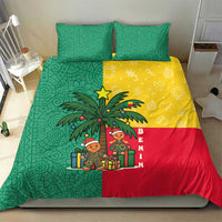 Benin Christmas Bedding Set with Palm Tree Dolls and Red Yellow Green Festive - Wonder Print Shop