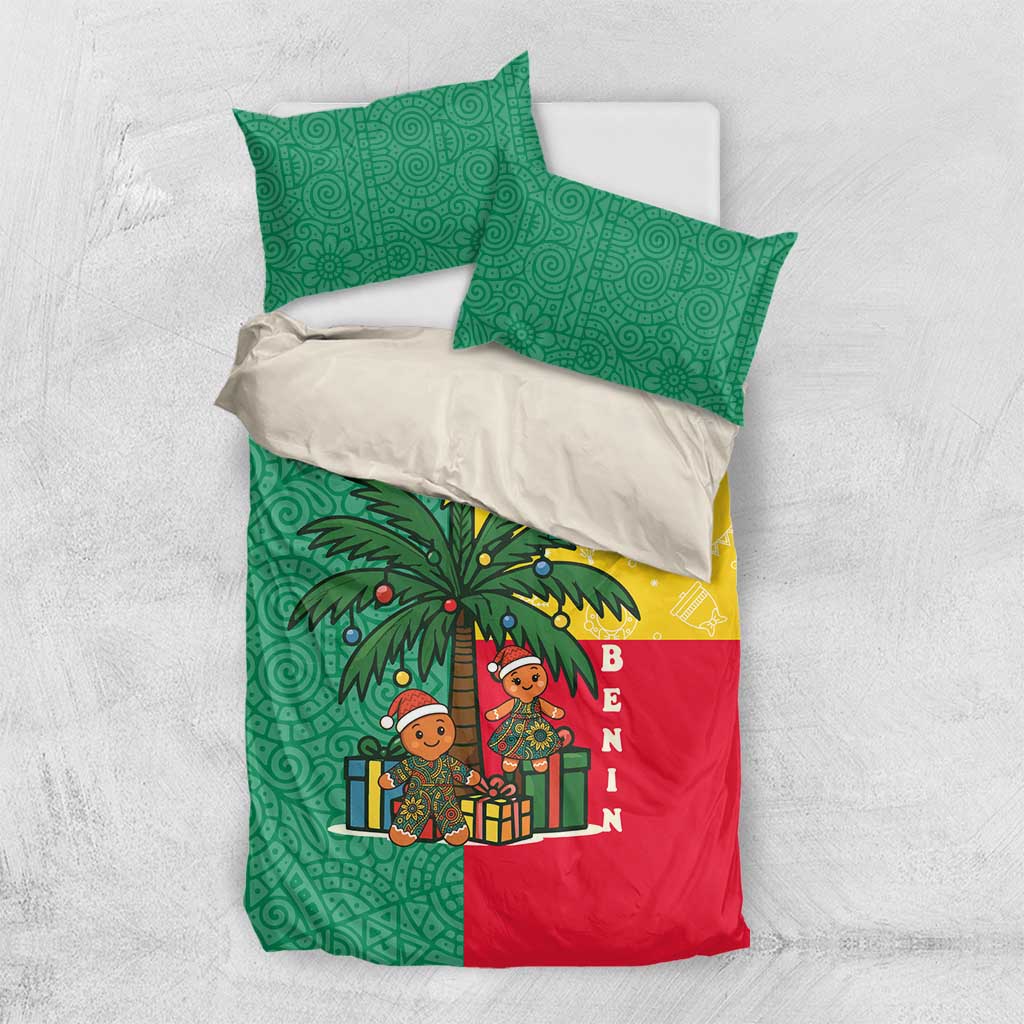 Benin Christmas Bedding Set with Palm Tree Dolls and Red Yellow Green Festive - Wonder Print Shop