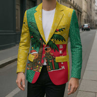 Benin Christmas Blazer with Palm Tree Dolls and Red Yellow Green Festive - Wonder Print Shop