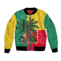 Benin Christmas Bomber Jacket with Palm Tree Dolls and Red Yellow Green Festive - Wonder Print Shop