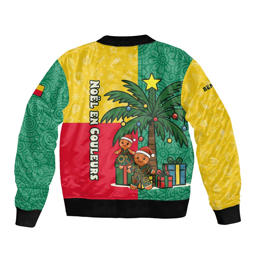 Benin Christmas Bomber Jacket with Palm Tree Dolls and Red Yellow Green Festive - Wonder Print Shop