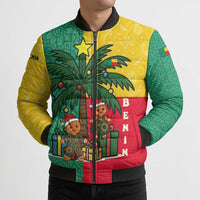 Benin Christmas Bomber Puffer Jacket with Palm Tree Dolls and Red Yellow Green Festive - Wonder Print Shop
