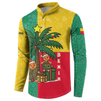 Benin Christmas Button Sweatshirt with Palm Tree Dolls and Red Yellow Green Festive - Wonder Print Shop