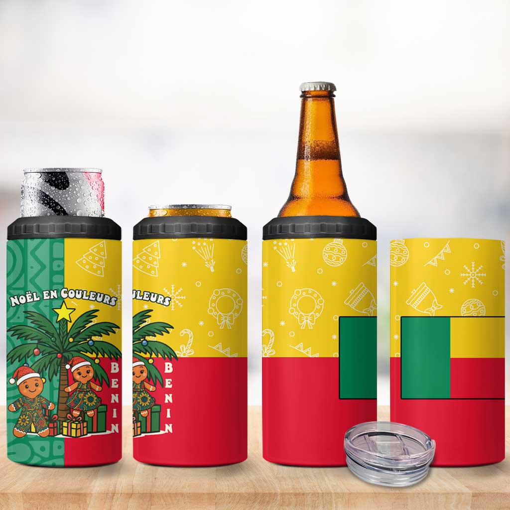 Benin Christmas 4 in 1 Can Cooler Tumbler with Palm Tree Dolls and Red Yellow Green Festive - Wonder Print Shop