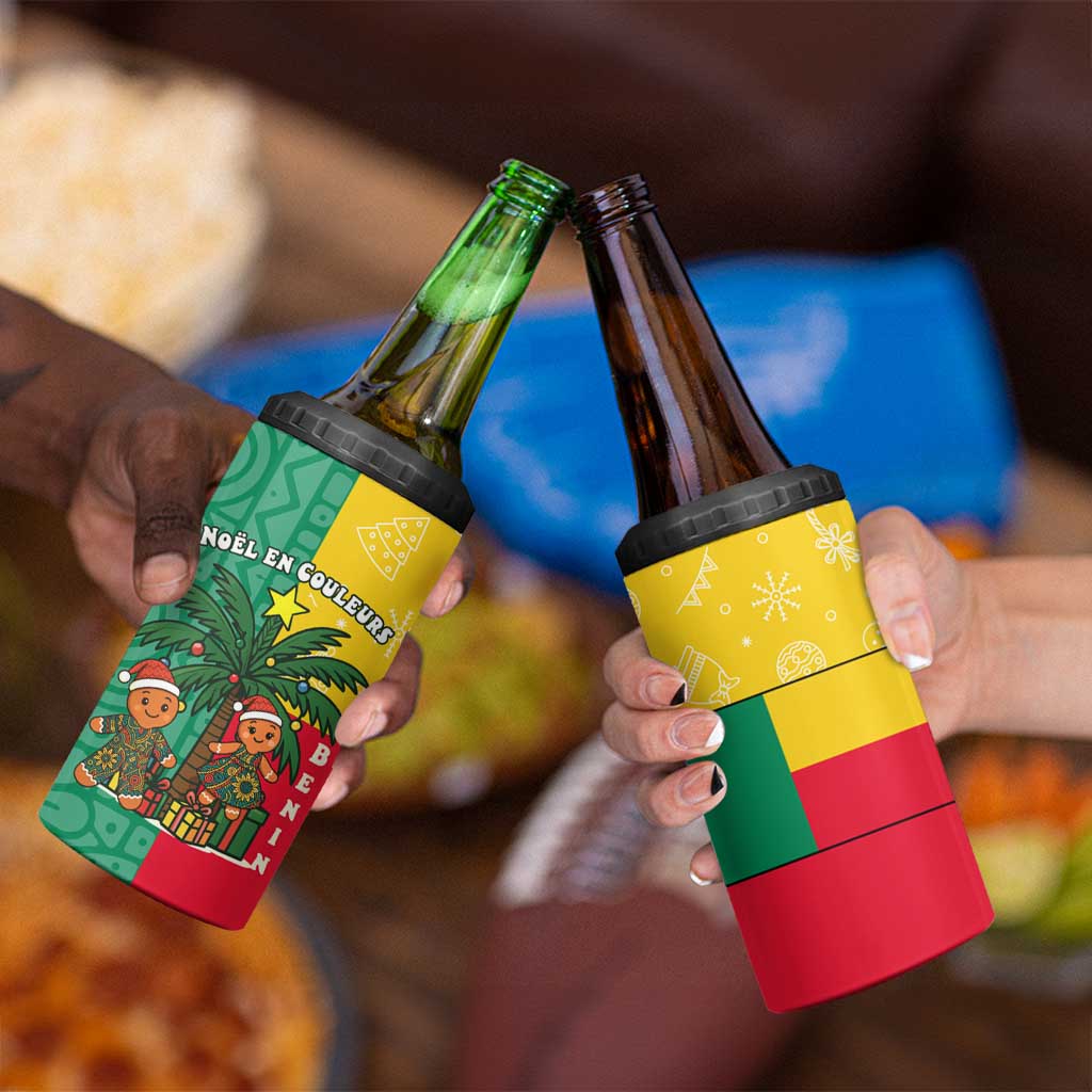 Benin Christmas 4 in 1 Can Cooler Tumbler with Palm Tree Dolls and Red Yellow Green Festive - Wonder Print Shop