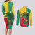 Benin Christmas Couples Matching Long Sleeve Bodycon Dress and Long Sleeve Button Shirt with Palm Tree Dolls and Red Yellow Green Festive - Wonder Print Shop