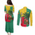 Benin Christmas Couples Matching Puletasi and Long Sleeve Button Shirt with Palm Tree Dolls and Red Yellow Green Festive - Wonder Print Shop