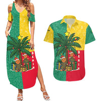 Benin Christmas Couples Matching Summer Maxi Dress and Hawaiian Shirt with Palm Tree Dolls and Red Yellow Green Festive - Wonder Print Shop