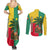 Benin Christmas Couples Matching Summer Maxi Dress and Long Sleeve Button Shirt with Palm Tree Dolls and Red Yellow Green Festive - Wonder Print Shop