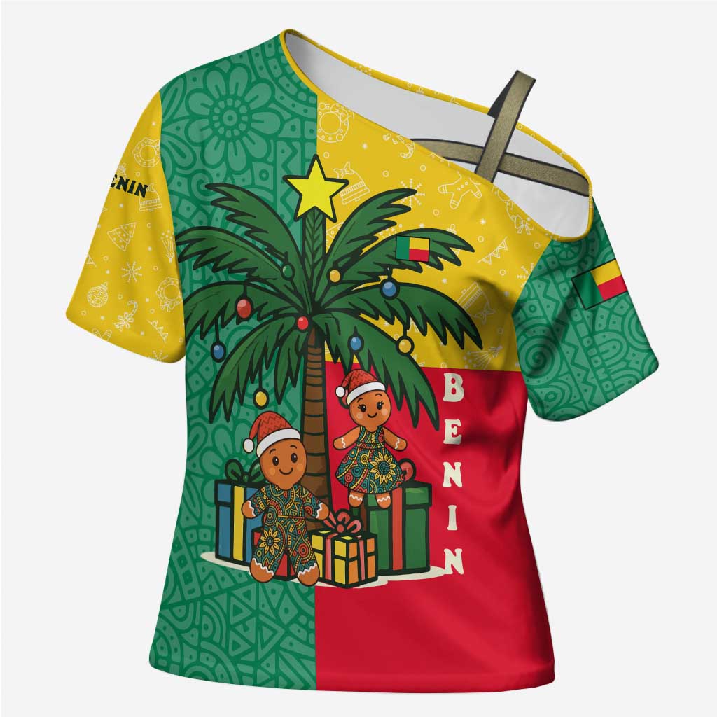Benin Christmas Cross Shoulder Shirt with Palm Tree Dolls and Red Yellow Green Festive - Wonder Print Shop