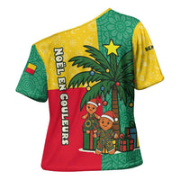 Benin Christmas Cross Shoulder Shirt with Palm Tree Dolls and Red Yellow Green Festive - Wonder Print Shop