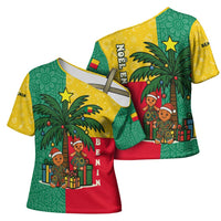 Benin Christmas Cross Shoulder Shirt with Palm Tree Dolls and Red Yellow Green Festive - Wonder Print Shop