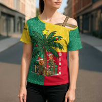 Benin Christmas Cross Shoulder Shirt with Palm Tree Dolls and Red Yellow Green Festive - Wonder Print Shop