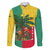Benin Christmas Family Matching Long Sleeve Bodycon Dress and Hawaiian Shirt with Palm Tree Dolls and Red Yellow Green Festive - Wonder Print Shop