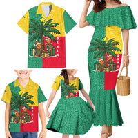 Benin Christmas Family Matching Mermaid Dress and Hawaiian Shirt with Palm Tree Dolls and Red Yellow Green Festive - Wonder Print Shop