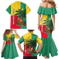 Benin Christmas Family Matching Mermaid Dress and Hawaiian Shirt with Palm Tree Dolls and Red Yellow Green Festive - Wonder Print Shop