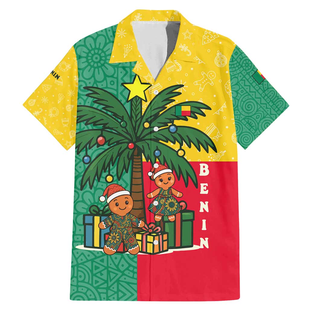 Benin Christmas Family Matching Mermaid Dress and Hawaiian Shirt with Palm Tree Dolls and Red Yellow Green Festive - Wonder Print Shop