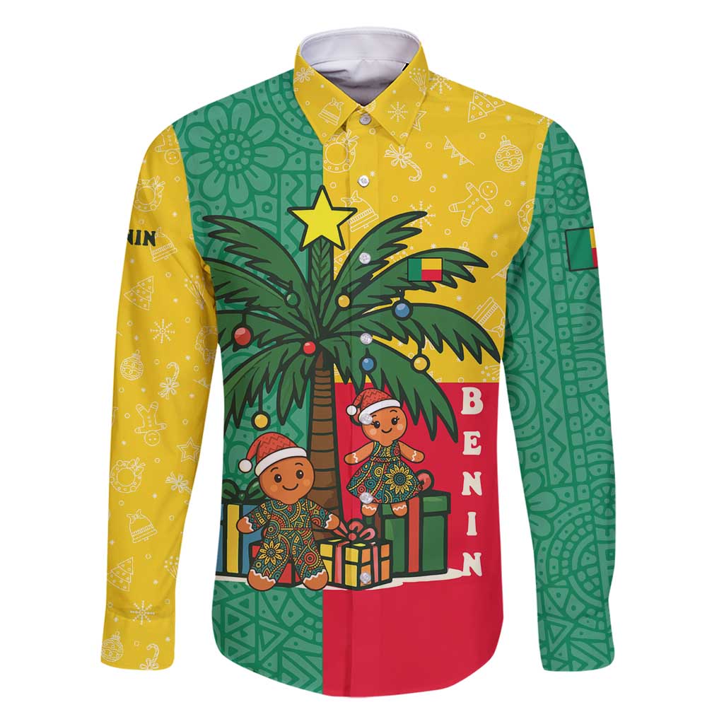 Benin Christmas Family Matching Off Shoulder Maxi Dress and Hawaiian Shirt with Palm Tree Dolls and Red Yellow Green Festive - Wonder Print Shop