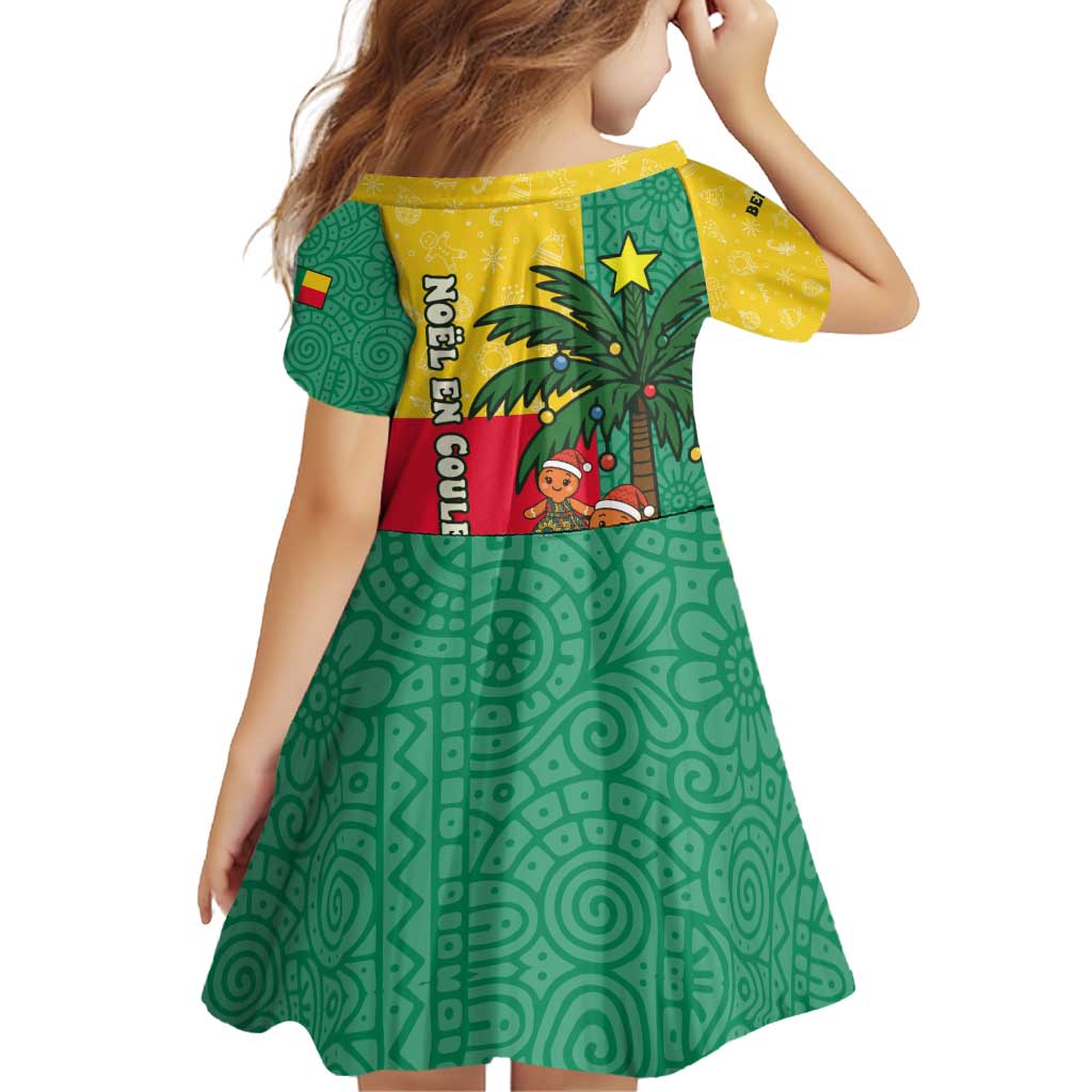 Benin Christmas Family Matching Off Shoulder Short Dress and Hawaiian Shirt with Palm Tree Dolls and Red Yellow Green Festive - Wonder Print Shop