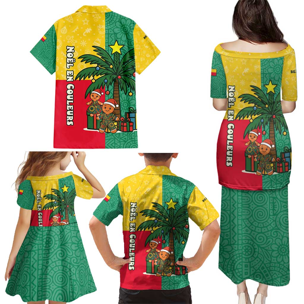 Benin Christmas Family Matching Puletasi and Hawaiian Shirt with Palm Tree Dolls and Red Yellow Green Festive - Wonder Print Shop