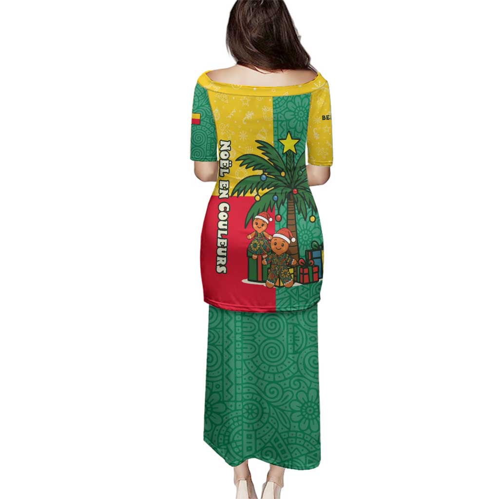 Benin Christmas Family Matching Puletasi and Hawaiian Shirt with Palm Tree Dolls and Red Yellow Green Festive - Wonder Print Shop