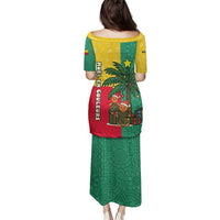 Benin Christmas Family Matching Puletasi and Hawaiian Shirt with Palm Tree Dolls and Red Yellow Green Festive - Wonder Print Shop