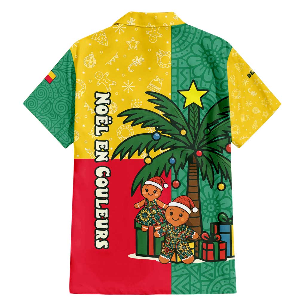 Benin Christmas Family Matching Short Sleeve Bodycon Dress and Hawaiian Shirt with Palm Tree Dolls and Red Yellow Green Festive - Wonder Print Shop