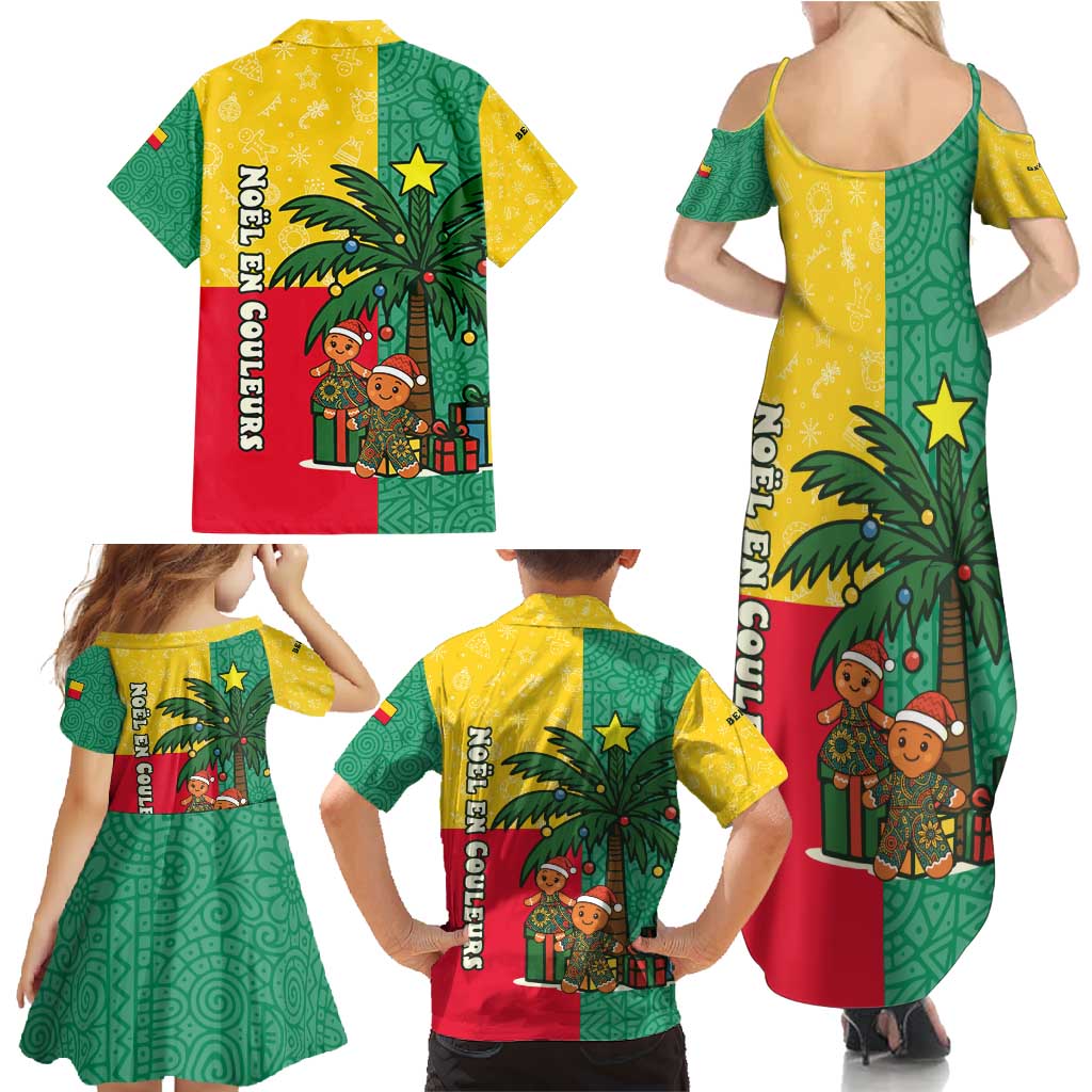 Benin Christmas Family Matching Summer Maxi Dress and Hawaiian Shirt with Palm Tree Dolls and Red Yellow Green Festive - Wonder Print Shop